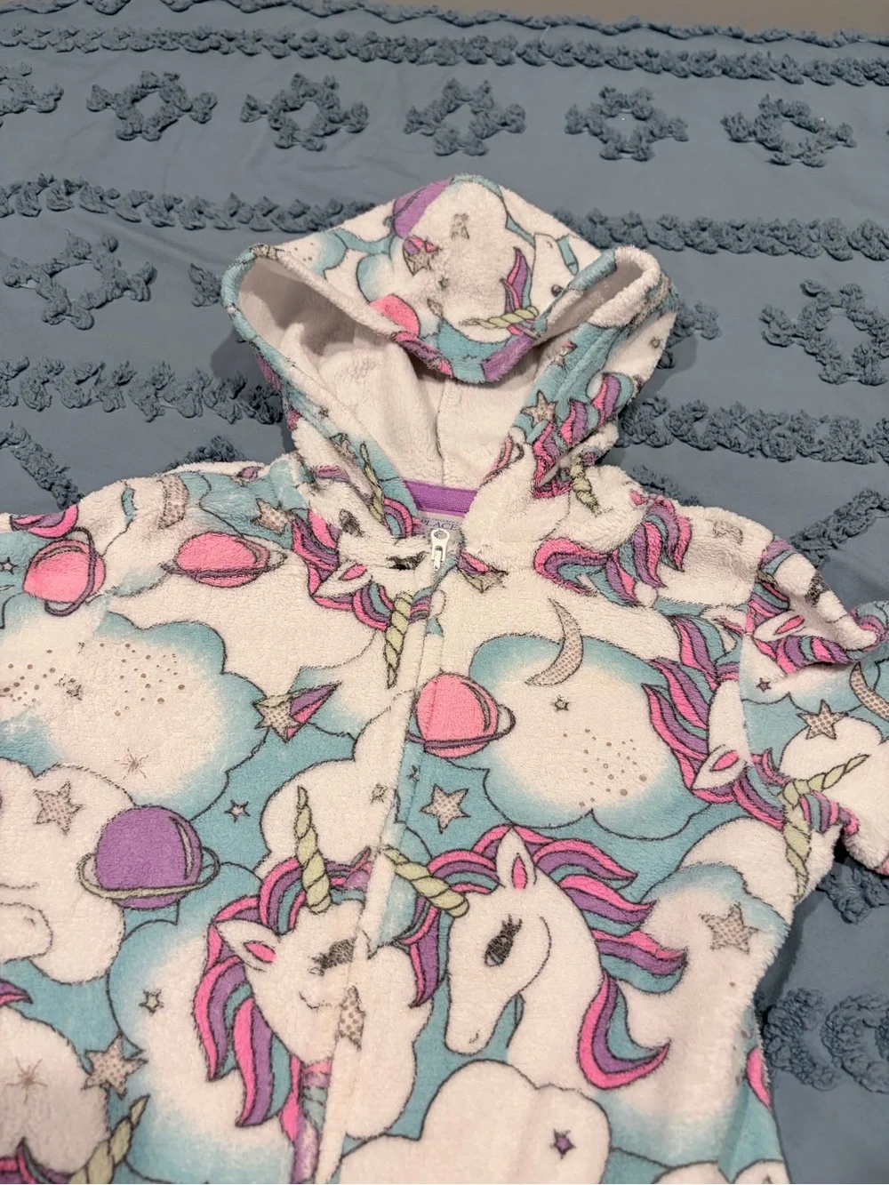Girls Unicorn Hooded Onesie - Pastel Pink, Purple, Blue